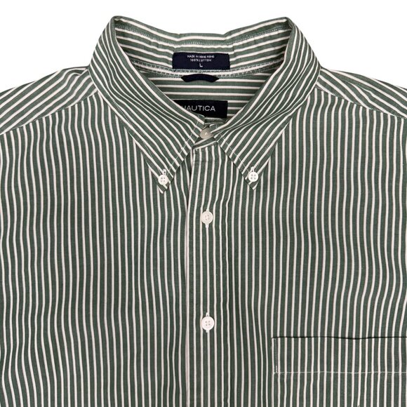 Men's NAUTICA Striped Short Sleeve Button Down Dress Shirt- Size Large - Picture 1 of 10